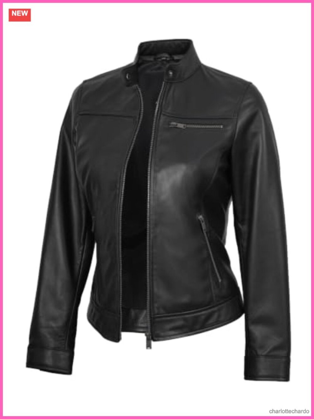 Genuine Lambskin Leather Jacket Women Moto Cafe Racer Quilted Zip